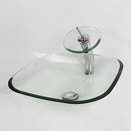 Zeitgenössisch T1.2×Φ42×H13.5cm(T0.47×Φ16.54×H5.32 inch) Quadratisch Sink Material ist HartglasWaschbecken für Badezimmer / Armatur für