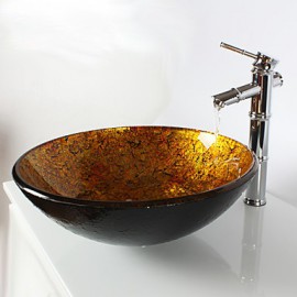 Zeitgenössisch T1.2×Φ42×H14.5cm(T0.47×Φ16.54×H5.71 inch) Rundförmig Sink Material ist HartglasWaschbecken für Badezimmer / Armatur für
