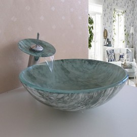 Zeitgenössisch 420*130mm(16.5*5.1") Rundförmig Sink Material ist HartglasWaschbecken für Badezimmer / Armatur für Badezimmer / Einbauring