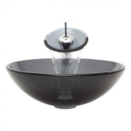 Zeitgenössisch T1.2×Φ42×H14.5cm(T0.47×Φ16.54×H5.71 inch) Rundförmig Sink Material ist HartglasWaschbecken für Badezimmer / Armatur für