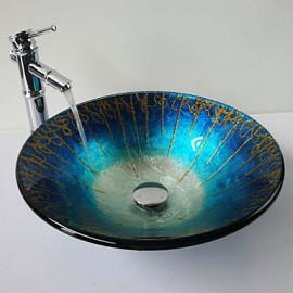 Zeitgenössisch T12mm×Φ450×H135 Rundförmig Sink Material ist HartglasWaschbecken für Badezimmer / Armatur für Badezimmer / Einbauring für