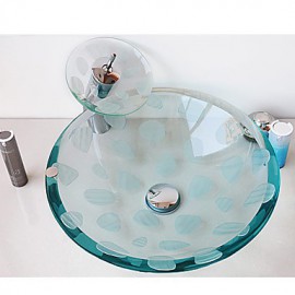 Zeitgenössisch T19MM×Φ455MM×H110MM(T0.75×Φ17.91×H4.33 inch) Rundförmig Sink Material ist HartglasWaschbecken für Badezimmer / Armatur für