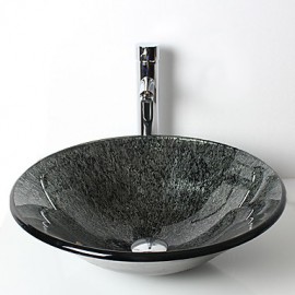 Zeitgenössisch T12*Φ450*H135MM Rundförmig Sink Material ist HartglasWaschbecken für Badezimmer / Armatur für Badezimmer / Einbauring für