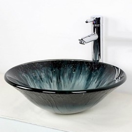 Zeitgenössisch T12*Φ450*H135MM Rundförmig Sink Material ist HartglasWaschbecken für Badezimmer / Armatur für Badezimmer / Einbauring für