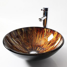 Zeitgenössisch T12*Φ420*H145MM Rundförmig Sink Material ist HartglasWaschbecken für Badezimmer / Armatur für Badezimmer / Einbauring für