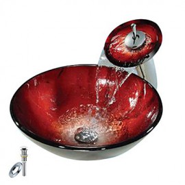 rote runde Glas Schiff sinken mit Wasserfall Armatur, Einbauring und Wasserablauf