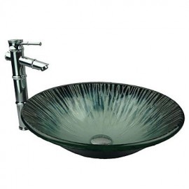 Zeitgenössisch T12mm×Φ450×H135 Rundförmig Sink Material ist HartglasWaschbecken für Badezimmer / Armatur für Badezimmer / Einbauring für