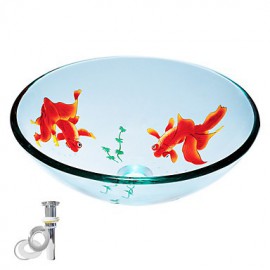 temperiert runden Glasgefäß transparent Waschbecken mit Pop-up-und Montagering