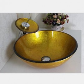Zeitgenössisch 42*14cm(16.5*5.5") Rundförmig Sink Material ist HartglasArmatur für Badezimmer / Einbauring für Badezimmer / Wasserablass