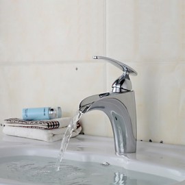Zeitgenössisch Mittellage Wasserfall with Keramisches Ventil Einhand Ein Loch for Chrom, Waschbecken Wasserhahn