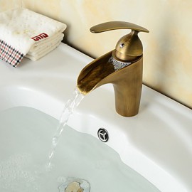 Antik Mittellage Wasserfall with Keramisches Ventil Einhand Ein Loch for Antike Bronze, Waschbecken Wasserhahn