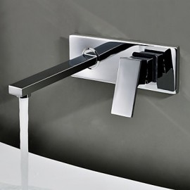 Zeitgenössisch / Modern Wandmontage Wasserfall with Messingventil Einzigen Handgriff Zwei Löcher for Chrom, Waschbecken Wasserhahn