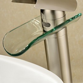 Zeitgenössisch Becken Wasserfall with Keramisches Ventil Einhand Ein Loch for Gebürsteter Nickel, Waschbecken Wasserhahn