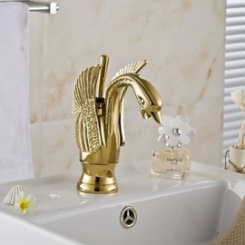 Traditionell Mittellage Wasserfall with Keramisches Ventil Einhand Ein Loch for Ti-PVD, Waschbecken Wasserhahn