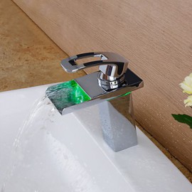 Zeitgenössisch Mittellage LED / Wasserfall with Keramisches Ventil Einhand Ein Loch for Chrom, Waschbecken Wasserhahn