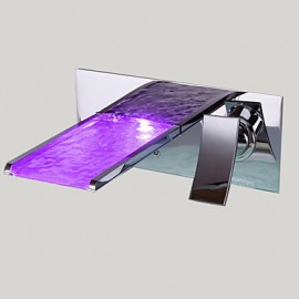 Zeitgenössisch Wandmontage LED / Wasserfall with Keramisches Ventil Einzigen Handgriff Zwei Löcher for Chrom, Waschbecken Wasserhahn