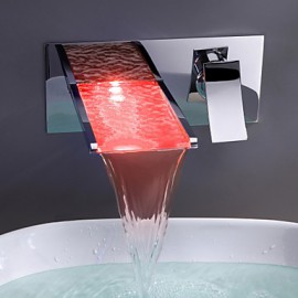 Zeitgenössisch Wandmontage LED / Wasserfall with Keramisches Ventil Einzigen Handgriff Zwei Löcher for Chrom, Waschbecken Wasserhahn