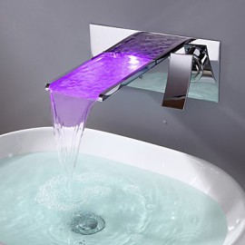 Zeitgenössisch Wandmontage LED / Wasserfall with Keramisches Ventil Einzigen Handgriff Zwei Löcher for Chrom, Waschbecken Wasserhahn