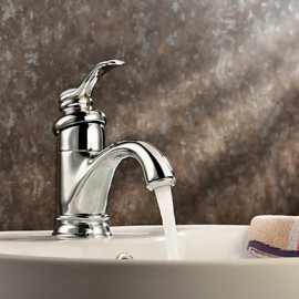 Zeitgenössisch Mittellage Keramisches Ventil Einhand Ein Loch with Chrom Waschbecken Wasserhahn
