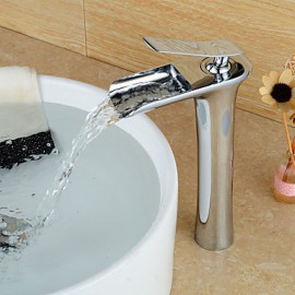 Zeitgenössisch Mittellage Wasserfall with Keramisches Ventil Einhand Ein Loch for Chrom, Waschbecken Wasserhahn