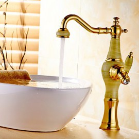 Zeitgenössisch Mittellage Keramisches Ventil Einhand Ein Loch with Ti-PVD Waschbecken Wasserhahn