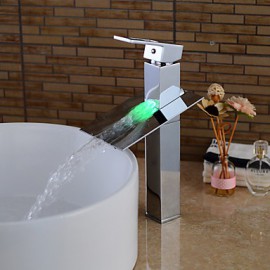 Zeitgenössisch Mittellage LED / Wasserfall with Keramisches Ventil Einhand Ein Loch for Chrom, Waschbecken Wasserhahn