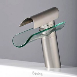 Traditionell Mittellage Wasserfall with Keramisches Ventil Einhand Ein Loch for Gebürsteter Nickel, Waschbecken Wasserhahn