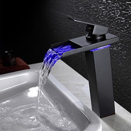 Zeitgenössisch Mittellage LED with Keramisches Ventil Einhand Ein Loch for Bronze mit Ölschliff, Waschbecken Wasserhahn