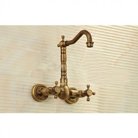 Traditionell Mittellage Wasserfall with Keramisches Ventil Zwei Griffe Zwei Löcher for Antikes Messing, Armatur für die Küche