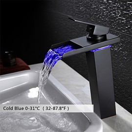 Zeitgenössisch Mittellage LED with Keramisches Ventil Einhand Ein Loch for Bronze mit Ölschliff, Waschbecken Wasserhahn