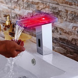 Zeitgenössisch deckenmontiert Wasserfall / Sensor with Elektromagnetventil Hände frei Ein Loch for Chrom, Waschbecken Wasserhahn