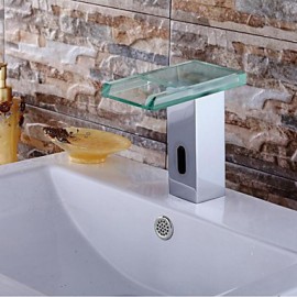 Zeitgenössisch deckenmontiert Wasserfall / Sensor with Elektromagnetventil Hände frei Ein Loch for Chrom, Waschbecken Wasserhahn