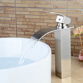 Mittellage Einhand Ein Loch in Gebürsteter Nickel Waschbecken Wasserhahn