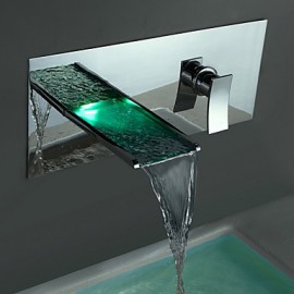 Zeitgenössisch Wandmontage LED / Wasserfall with Keramisches Ventil Einzigen Handgriff Zwei Löcher for Chrom, Badewannenarmaturen /