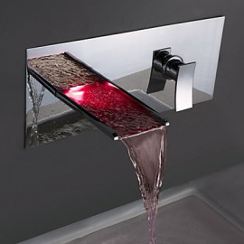 Zeitgenössisch Wandmontage LED / Wasserfall with Keramisches Ventil Einzigen Handgriff Zwei Löcher for Chrom, Badewannenarmaturen /