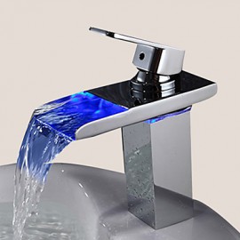 Zeitgenössisch Mittellage LED with Keramisches Ventil Einhand Ein Loch for Chrom, Waschbecken Wasserhahn