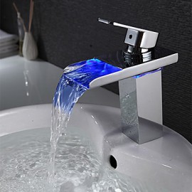 Zeitgenössisch Mittellage LED with Keramisches Ventil Einhand Ein Loch for Chrom, Waschbecken Wasserhahn