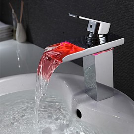 Zeitgenössisch Mittellage LED with Keramisches Ventil Einhand Ein Loch for Chrom, Waschbecken Wasserhahn