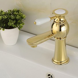 Zeitgenössisch Mittellage Wasserfall with Keramisches Ventil Einhand Ein Loch for Ti-PVD, Waschbecken Wasserhahn