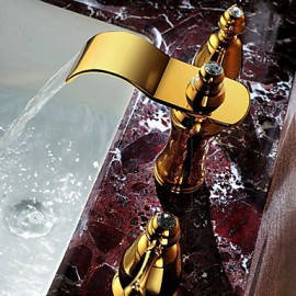 Art déco/Retro 3-Loch-Armatur Wasserfall / Breite spary with Messingventil Zwei Griffe Drei Löcher for Ti-PVD, Waschbecken Wasserhahn