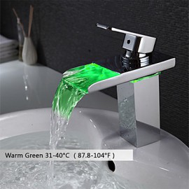 Zeitgenössisch Mittellage LED with Keramisches Ventil Einhand Ein Loch for Chrom, Waschbecken Wasserhahn