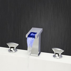 Zeitgenössisch 3-Loch-Armatur LED / Wasserfall with Keramisches Ventil Zwei Griffe Drei Löcher for Chrom, Waschbecken Wasserhahn