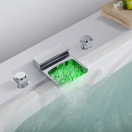 Zeitgenössisch 3-Loch-Armatur Wasserfall with Keramisches Ventil Zwei Griffe Drei Löcher for Chrom, Waschbecken Wasserhahn