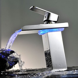 Zeitgenössisch deckenmontiert LED / Wasserfall with Keramisches Ventil Einhand Ein Loch for Chrom, Waschbecken Wasserhahn