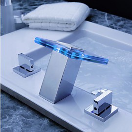 Zeitgenössisch / Art déco/Retro / Modern 3-Loch-Armatur LED / Breite spary with Keramisches Ventil Zwei Griffe Drei Löcher for Chrom,