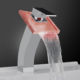Zeitgenössisch Becken LED / Wasserfall / berühren / berührungslos with Messingventil Einhand Ein Loch for Chrom, Badewannenarmaturen /