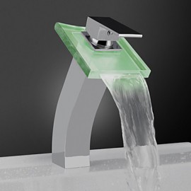 Zeitgenössisch Becken LED / Wasserfall / berühren / berührungslos with Messingventil Einhand Ein Loch for Chrom, Badewannenarmaturen /