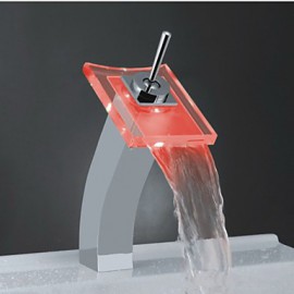 Zeitgenössisch Becken LED / Wasserfall / berühren / berührungslos with Messingventil Einhand Ein Loch for Chrom, Badewannenarmaturen /