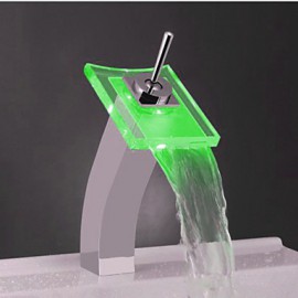 Zeitgenössisch Becken LED / Wasserfall / berühren / berührungslos with Messingventil Einhand Ein Loch for Chrom, Badewannenarmaturen /