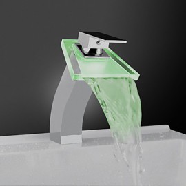 Zeitgenössisch Becken LED / Wasserfall / berühren / berührungslos with Messingventil Einhand Ein Loch for Chrom, Badewannenarmaturen /